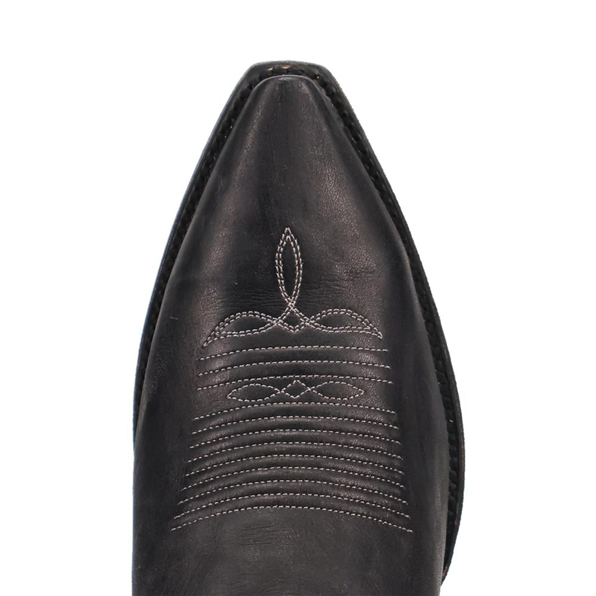 Dan Post Diesel Black cowboy boots. Men's 13" snip toe style in black leather. Features textured stitching on the toe area, offering a classic cowboy look.