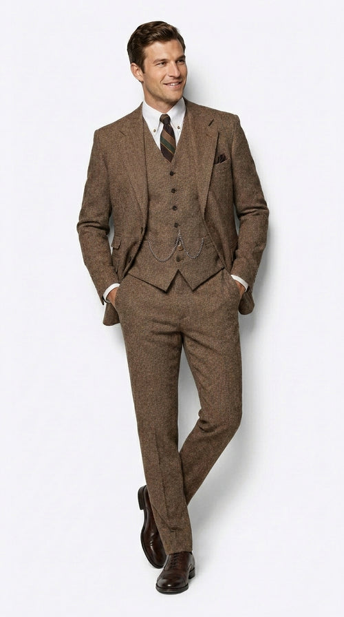 Men’s Great Gatsby Costume Package, Brown 1920s Suit with Vest, Pants, Shirt and Tie