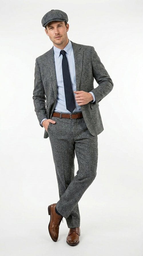 Men’s Gray Great Gatsby Suit, 1920s Inspired Vintage Wedding and Costume Suit