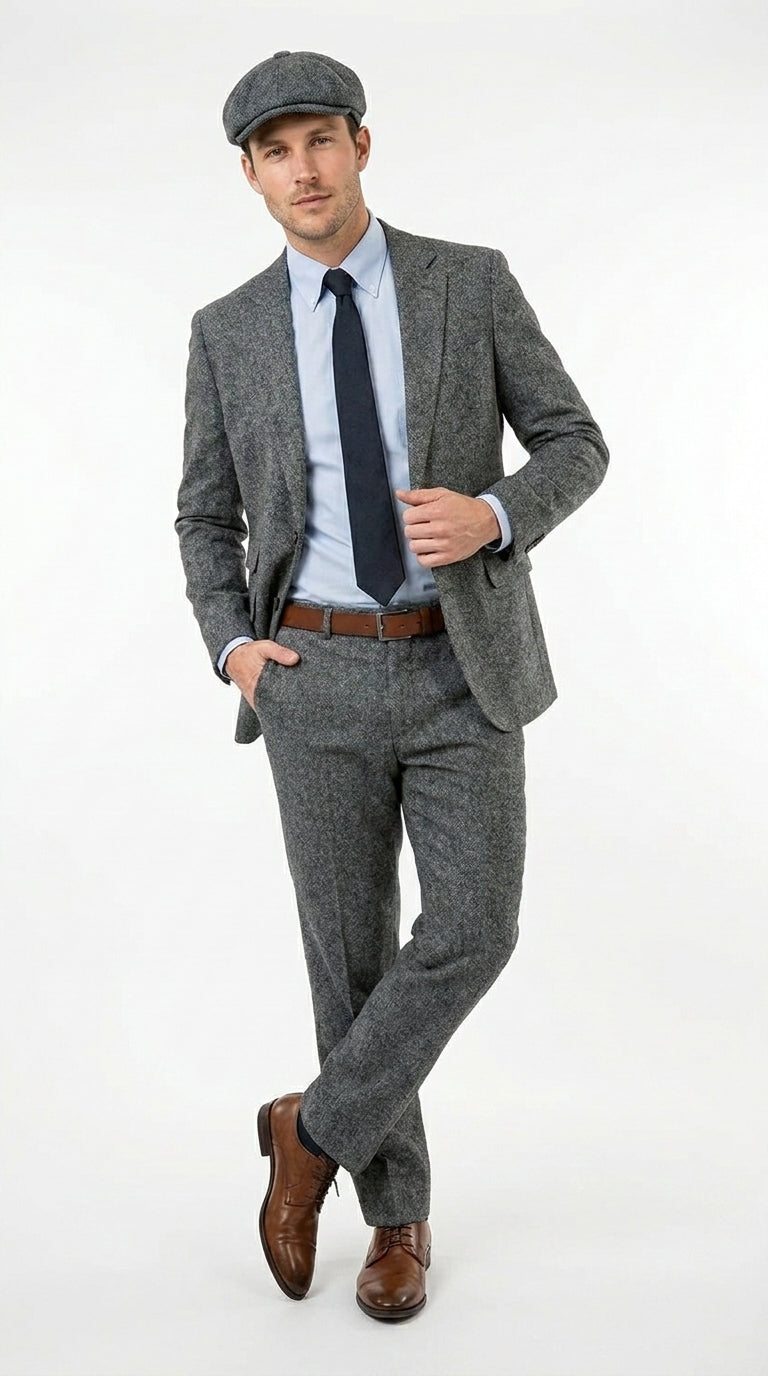 Men’s Gray Great Gatsby Suit, 1920s Inspired Vintage Wedding and Costume Suit