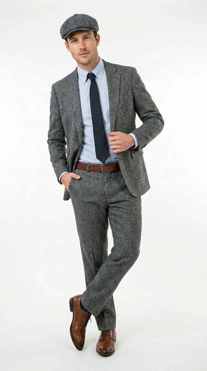 Men’s Gray Great Gatsby Suit, 1920s Inspired Vintage Wedding and Costume Suit