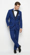 Men’s Cobalt Blue Wedding Tuxedo Set with Black Satin Shawl Lapel and Matching Vest