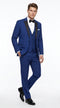 Men’s Cobalt Blue Wedding Tuxedo Set with Black Satin Shawl Lapel and Matching Vest