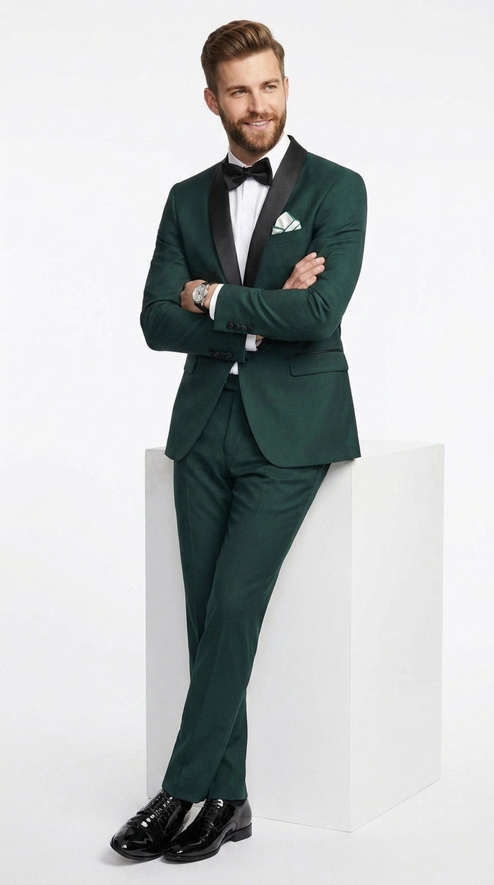 Men’s Dark Green Hunter Green Tuxedo with Black Shawl Collar, Formal Wedding Prom Suit