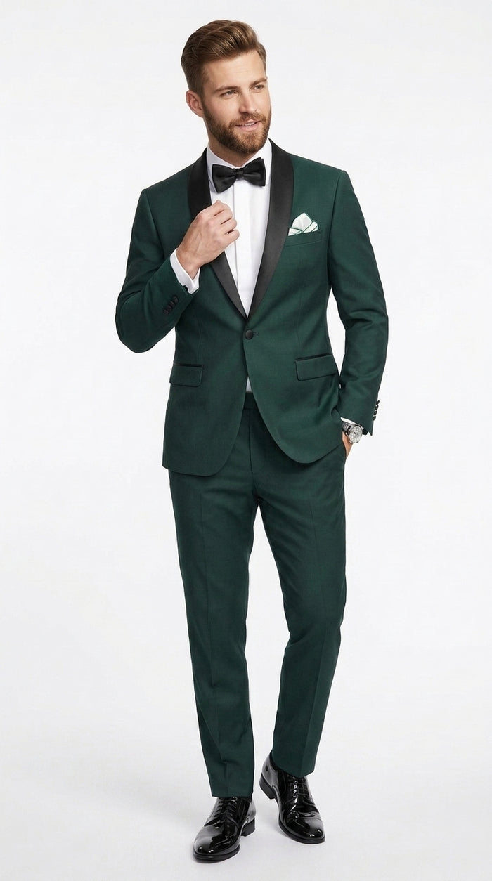 Men’s Dark Green Hunter Green Tuxedo with Black Shawl Collar, Formal Wedding Prom Suit