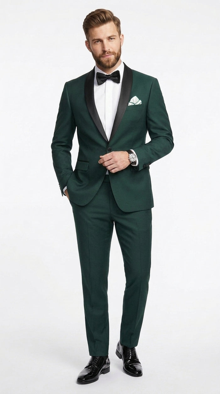 Men’s Dark Green Hunter Green Tuxedo with Black Shawl Collar, Formal Wedding Prom Suit