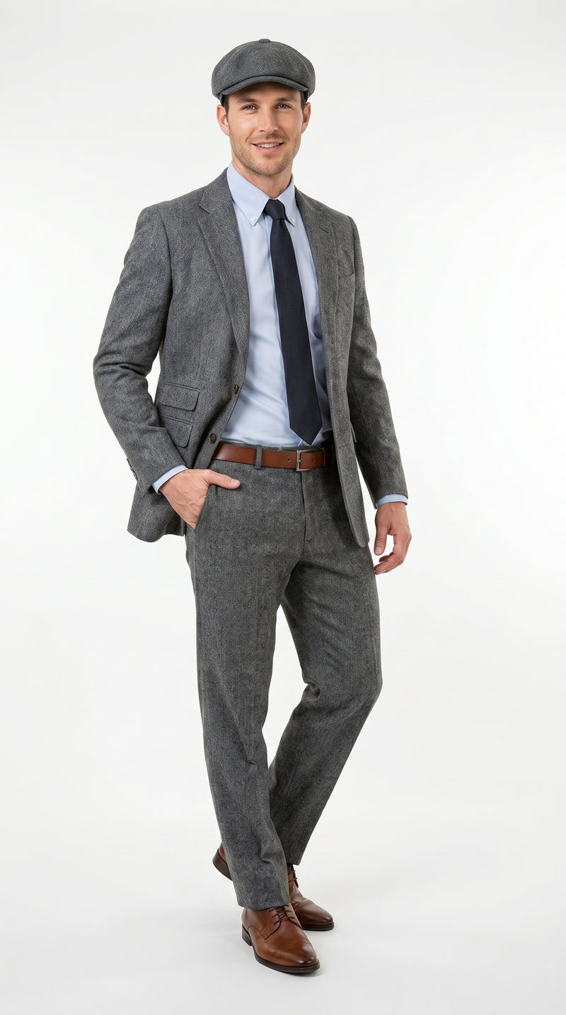 Men’s Gray Great Gatsby Suit, 1920s Inspired Vintage Wedding and Costume Suit