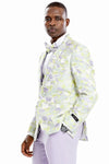 Mens One Button Paisley Floral Print Wedding Dinner Jacket Tuxedo Suit in Lilac
