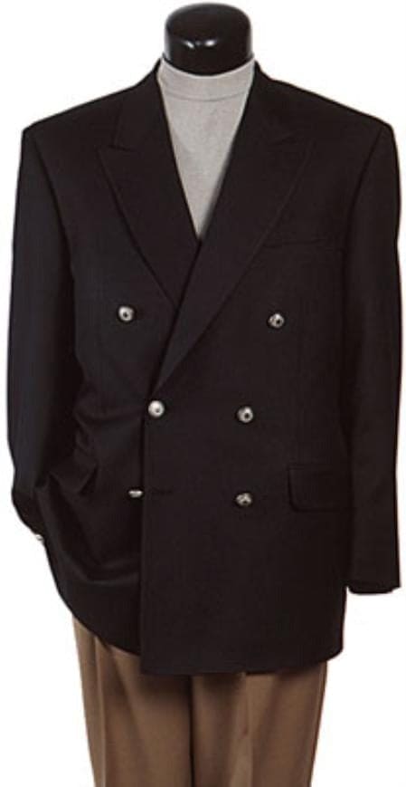 Black Six Button Double Breasted Suits Blazer Jacket Coat