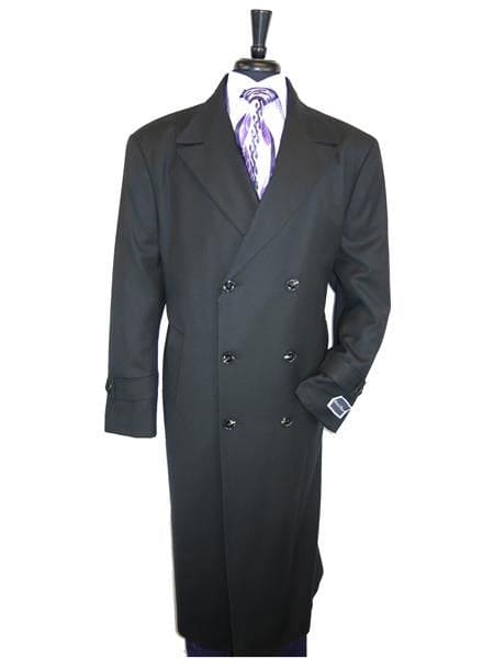 Mens Overcoat -Mens Long Wool Topcoats- Topcoat For Men-Mens Double breasted Overcoat - "Jet Black" Double breasted Coat