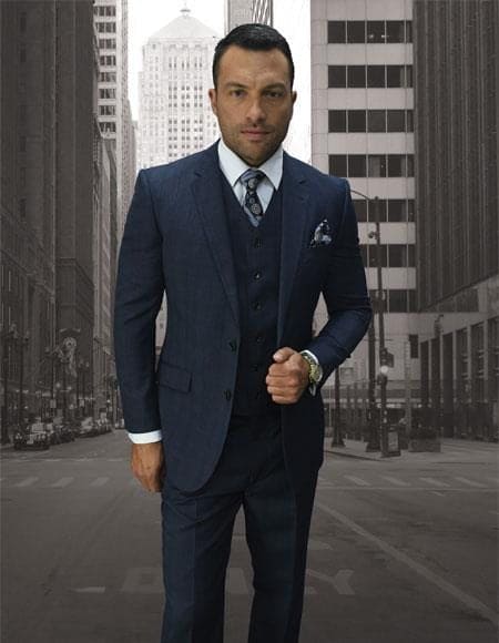 3 Piece Plaid Suit - Navy Mens Plaid Suit