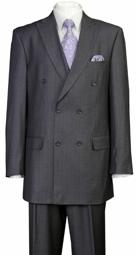 Mens Classic Double Breasted Six Button Grey Pinstripe Suit - Gray Pinstripe Suit