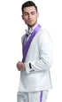 Mens Slim Fit Double Breasted Paisley White and Purple Prom and Wedding Tuxedo