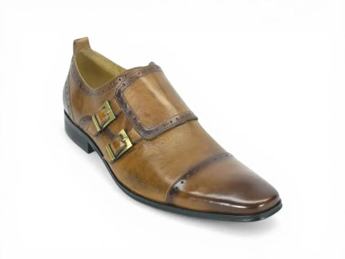 Carrucci Double Monk Cap Toe Shoe - Luxury Leather Buckle