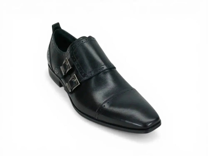 Carrucci Double Monk Cap Toe Shoe - Luxury Leather Buckle