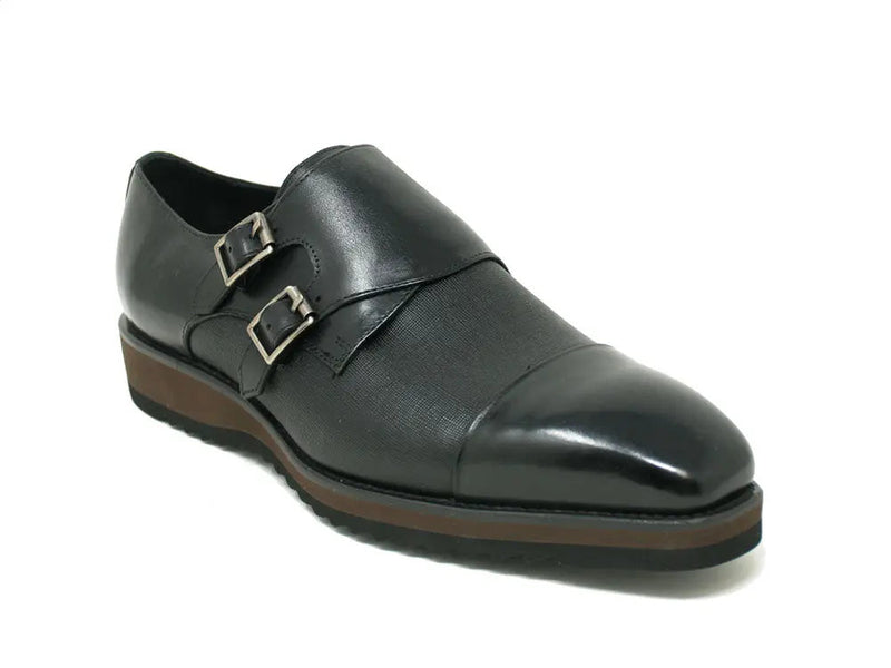 Carrucci Burnished Double Monk Shoes - Classic Leather Style
