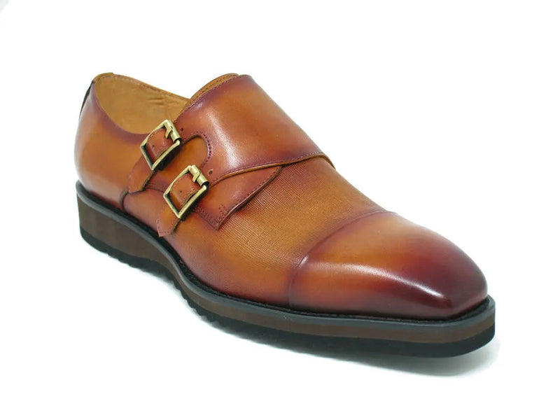 Carrucci Burnished Double Monk Shoes - Classic Leather Style
