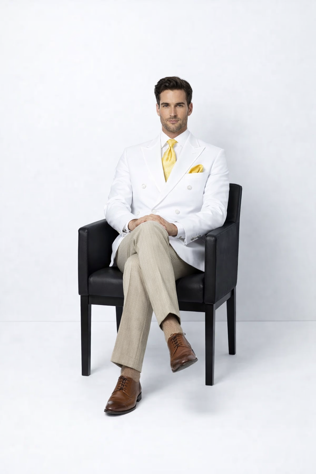 Elegant Men’s Double Breasted Blazer in White | Classic Fit Suit Jacket