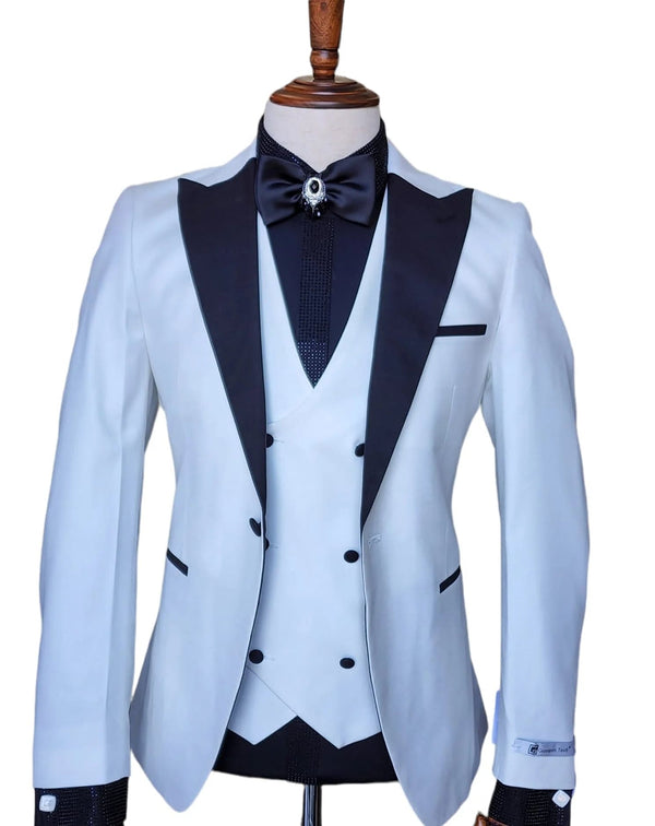 Ivory Tuxedo - Cream Wedding Suit  - Off White Groom Slim Fit  Suit