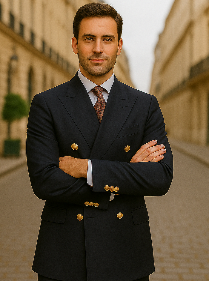 Double Breasted Blazer with Gold Buttons - Black Sport Coat