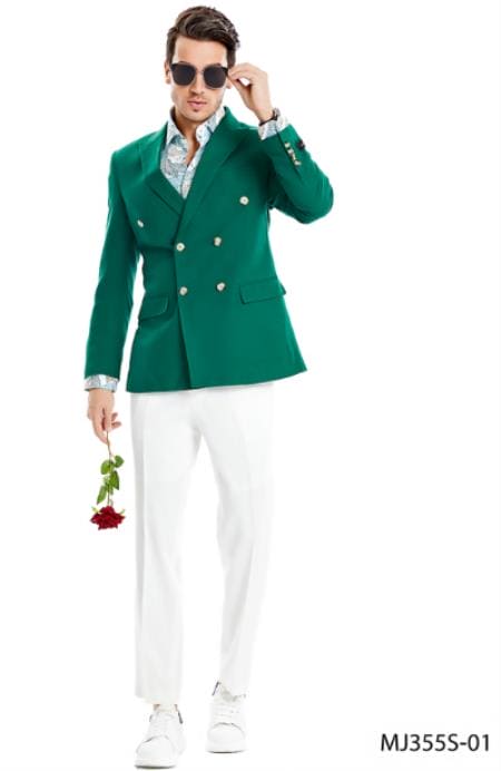 Mens Green Color Six Button Blazer