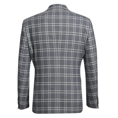 Stretch Performance Double Breasted Grey Plaid Slim Fit Suit
