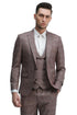 Men's One Button Slim Fit Double Breasted Vest Plaid Rose Pink Suit