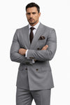 Double Breasted Slim Fit Suit - Dark Gray Suit