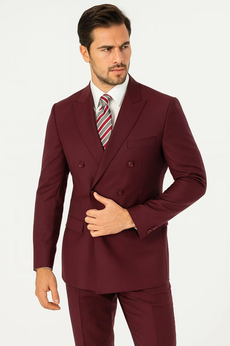  Double Breasted Suit in Burgundy