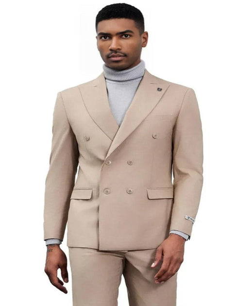 Men's Designer Stacy Adams Classic Double Breasted Tan Suit