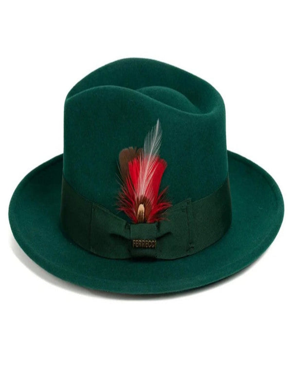 Hunter Green Dress Hat 1920s Fedora Style - Mens Classic Wool Fedora Dress Hat in Hunter Green