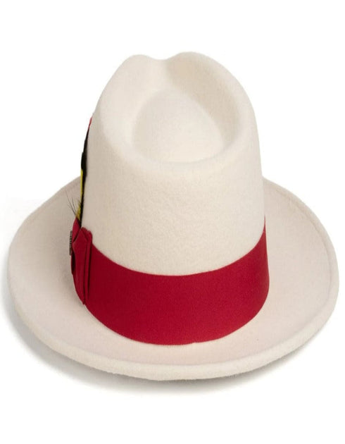 White and Red Dress Hat 1920s Fedora Style - Mens Classic Wool Fedora Dress Hat in White and Red