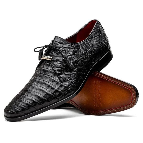 Marco Di Milano Lacio Men's Shoes Black Genuine Caiman Crocodile Dress Derby Oxfords