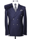 Mens Designer Modern Double Breasted Wool Suit with Gold Buttons in Navy