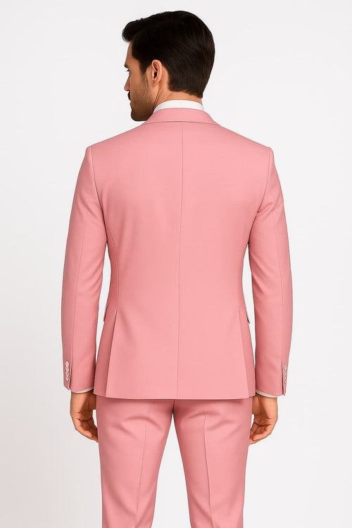 Dusty Rose Pink Tuxedo for Men â€“ One Button Satin Lapel Wedding Prom Suit with Bow Tie