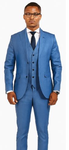 Sharkskin Textured 3-Piece Steel Blue - Dusty Blue Suit