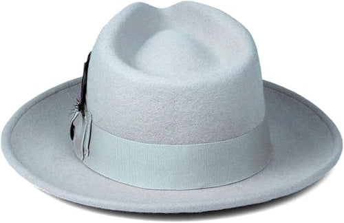 Gangster 100% Australian Wool Crushable Mens Fedora Hat - Removable Feather Gangster Sky Blue Mens Fedora Hat