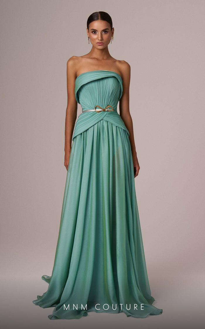 MNM Couture E0082 Beige Off-Shoulder Gown, Open Back