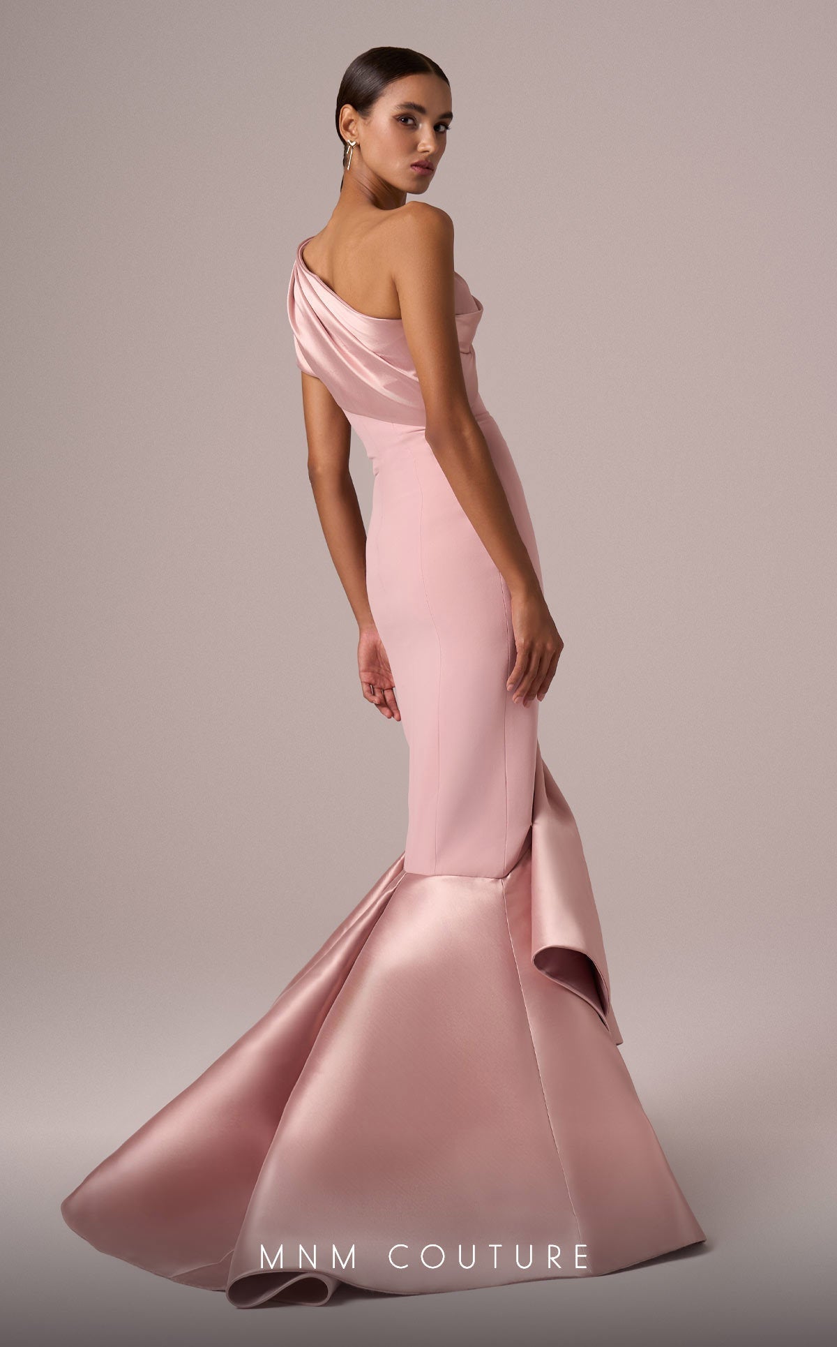 MNM Couture E0083 One-Shoulder Mermaid Gown in Pink