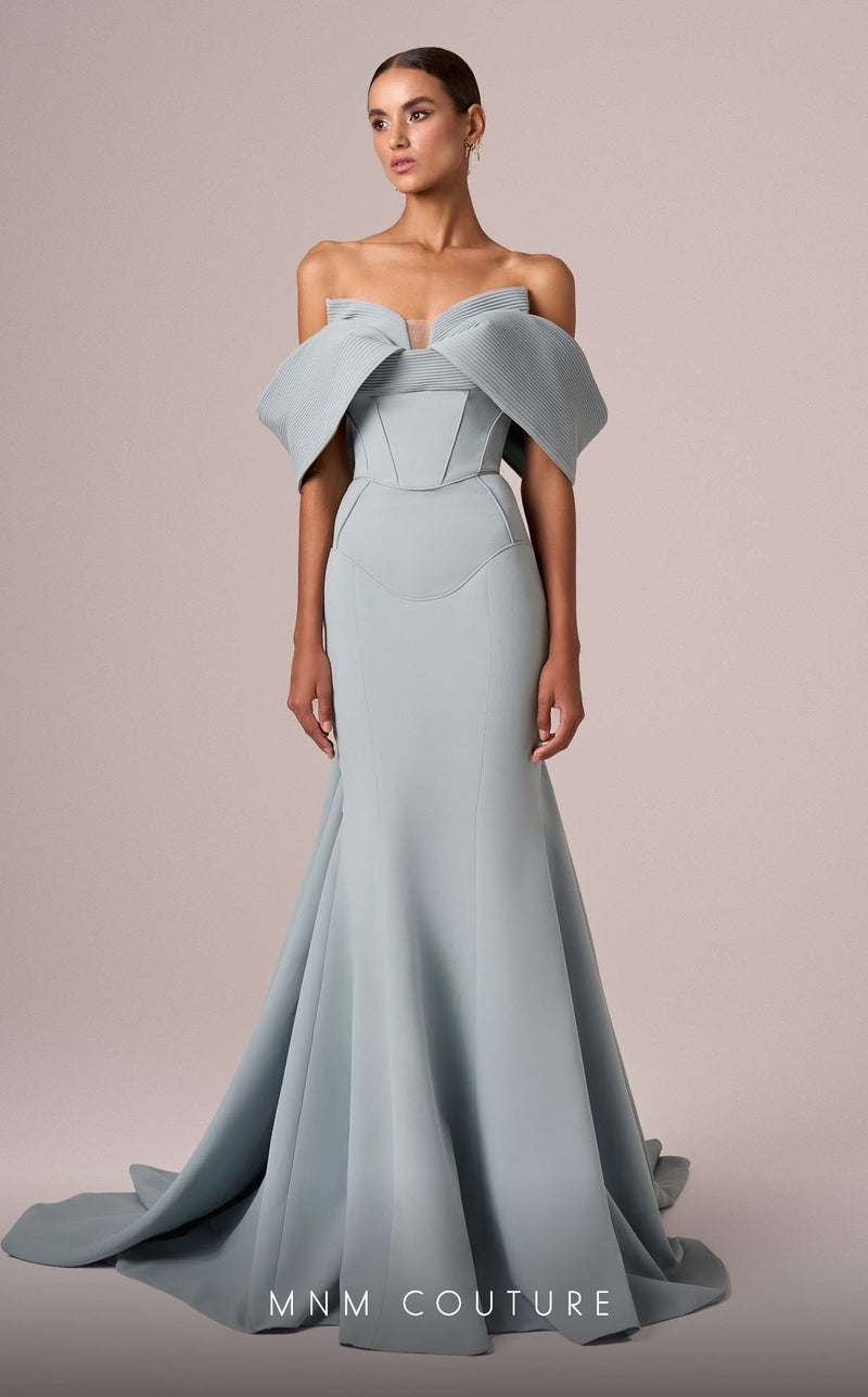 MNM Couture E0085 Green Off-Shoulder Mermaid Evening Gown