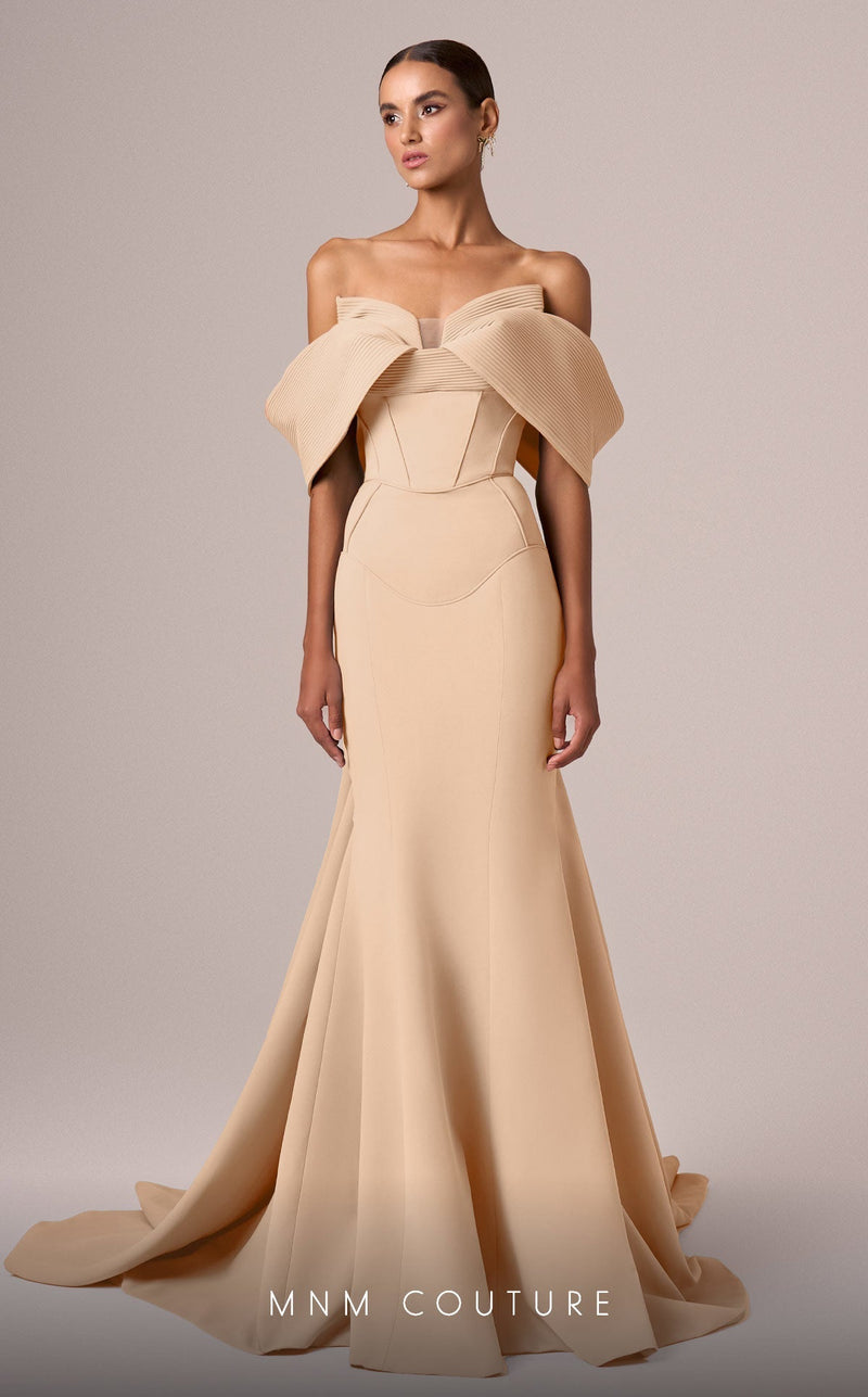 MNM Couture E0085 Green Off-Shoulder Mermaid Evening Gown