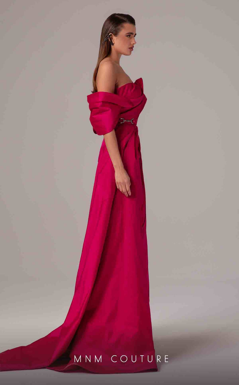 MNM Couture E0090 Pink Off-Shoulder Open Back Gown