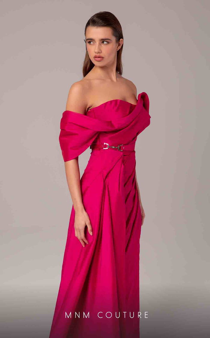 MNM Couture E0090 Pink Off-Shoulder Open Back Gown