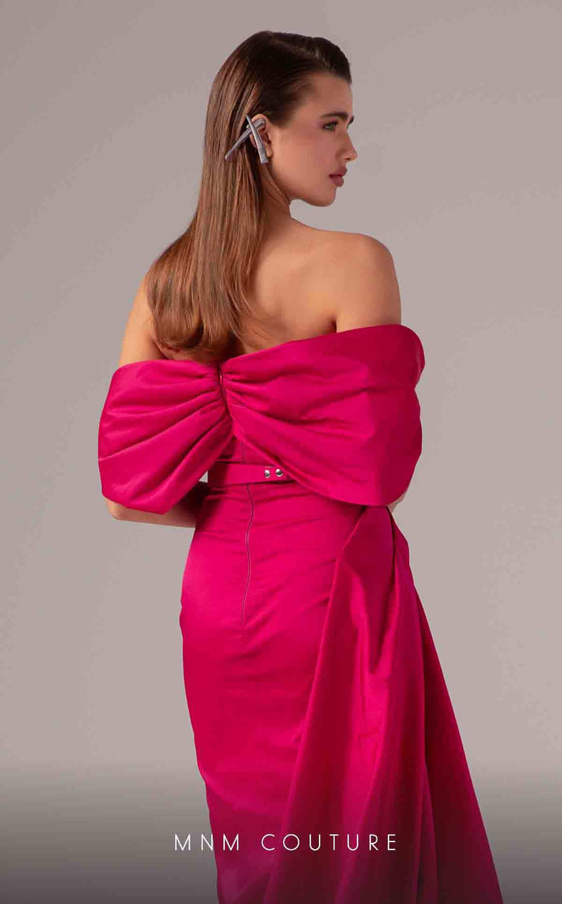 MNM Couture E0090 Pink Off-Shoulder Open Back Gown