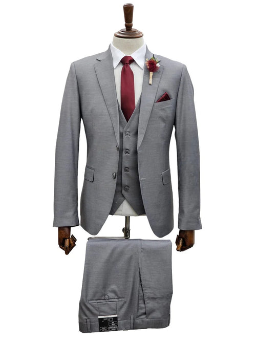 Mens Giovanni Testi 3 Piece Suit in Light Grey – Notch Lapel Blazer, Matching Vest & Flex Waist Dress Pants