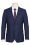 Mens Plaid Suit - Patterned Business Suit - Mens Designer Two Button Slim Fit Peak Lapel Suit In Navy Blue Overcheck Plaid