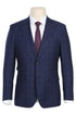 Mens Plaid Suit - Patterned Business Suit - Mens Designer Two Button Slim Fit Peak Lapel Suit In Navy Blue Overcheck Plaid