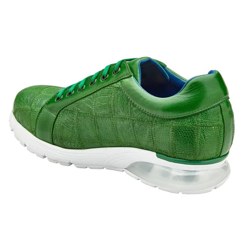 Men's Belvedere Magnus Patchwork Ostrich Leg Sneaker In Emerald Green