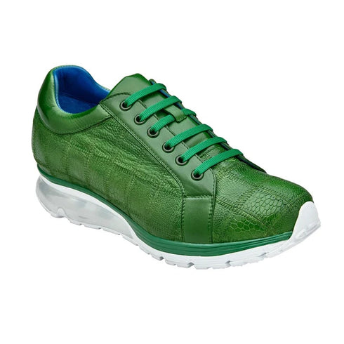 Men's Belvedere Magnus Patchwork Ostrich Leg Sneaker In Emerald Green