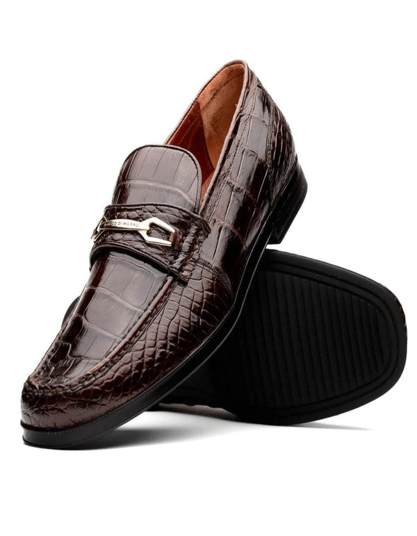 Marco Di Milano Hugo Men's Shoes Brown Stylish Exotic Alligator Horsebit Loafers